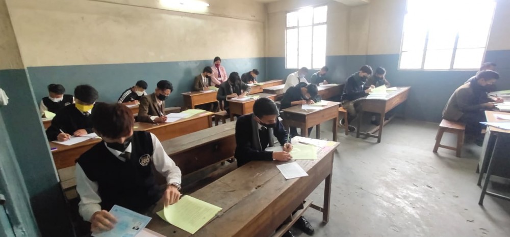 Students sit for the NBSE’s HSSLC final exam at a provisional examination centre in Kohima on April 6. (Morung File Photo)